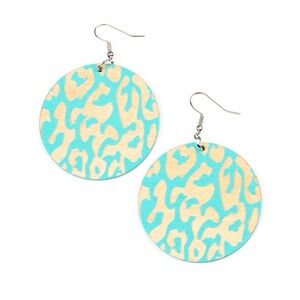 Blue and Cream Leopard Wood Earrings